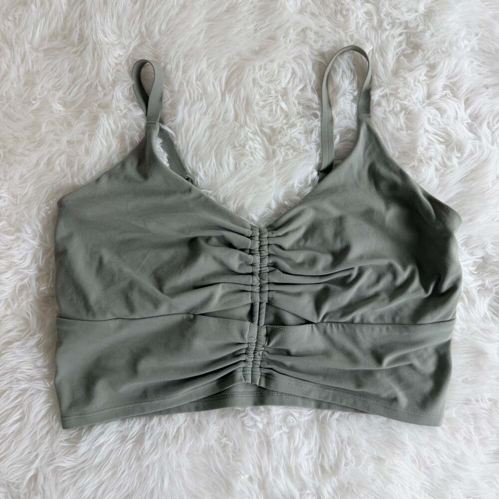 Athleta Cinch Longline Sports Bra Crop Top Sage Green Size L